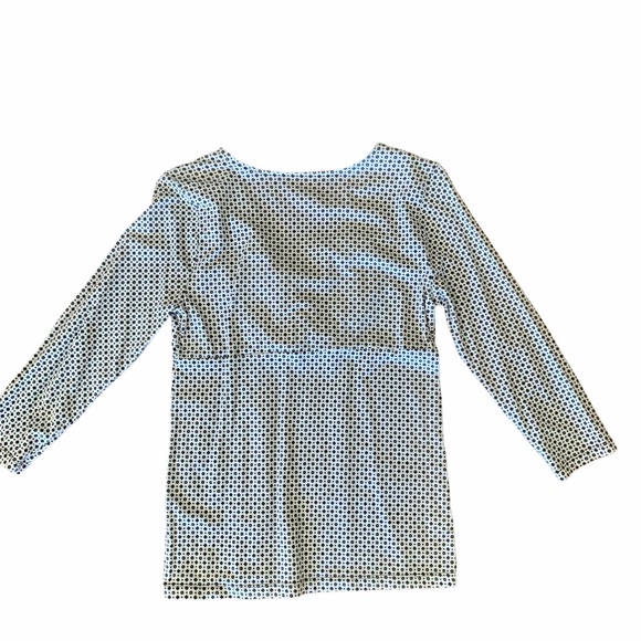 Loft White V-Neck Diamond Pattern 3/4 Sleeve Top Brown White - Picture 2 of 7